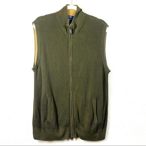 CREMIEUX Classics Olive Green Full-Zip‎ Cotton Knit Sweater Vest